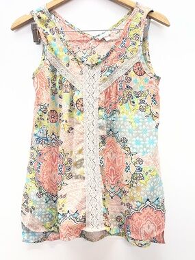 Spense Multicolor Floral Paisley Lace-Trim Sleeveless Camisole